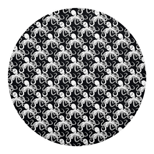 Black And White Octopus Pattern Print Round Blanket