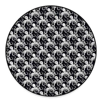 Black And White Octopus Pattern Print Round Floor Mat