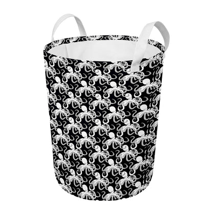 Black And White Octopus Pattern Print Round Laundry Basket