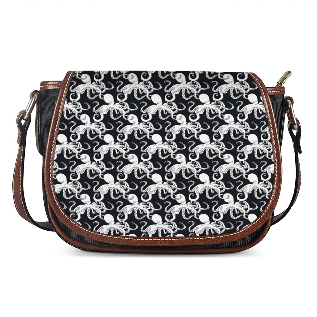 Black And White Octopus Pattern Print Saddle Bag