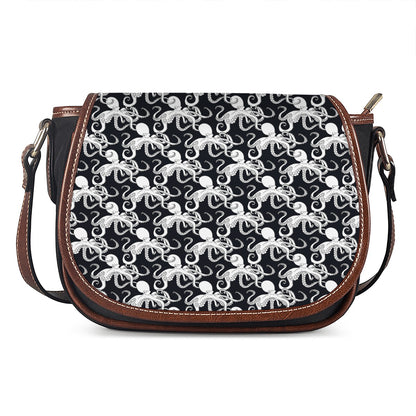 Black And White Octopus Pattern Print Saddle Bag