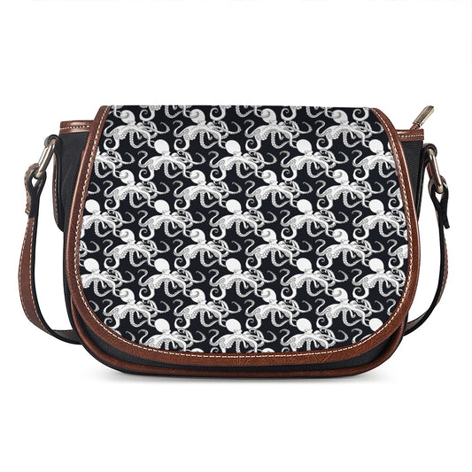 Black And White Octopus Pattern Print Saddle Bag