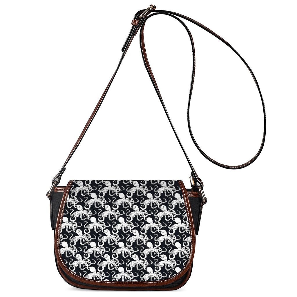 Black And White Octopus Pattern Print Saddle Bag
