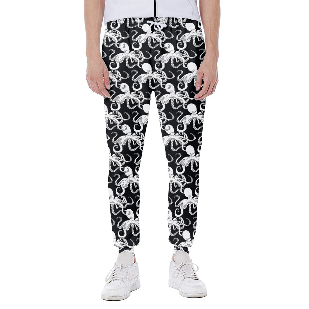 Black And White Octopus Pattern Print Scuba Joggers