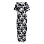 Black And White Octopus Pattern Print Short Sleeve Long Nightdress