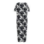 Black And White Octopus Pattern Print Short Sleeve Long Nightdress