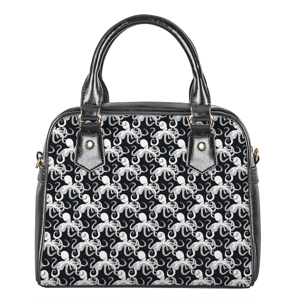 Black And White Octopus Pattern Print Shoulder Handbag