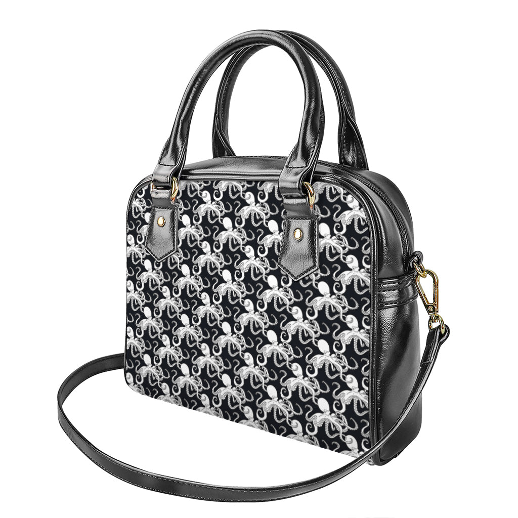 Black And White Octopus Pattern Print Shoulder Handbag