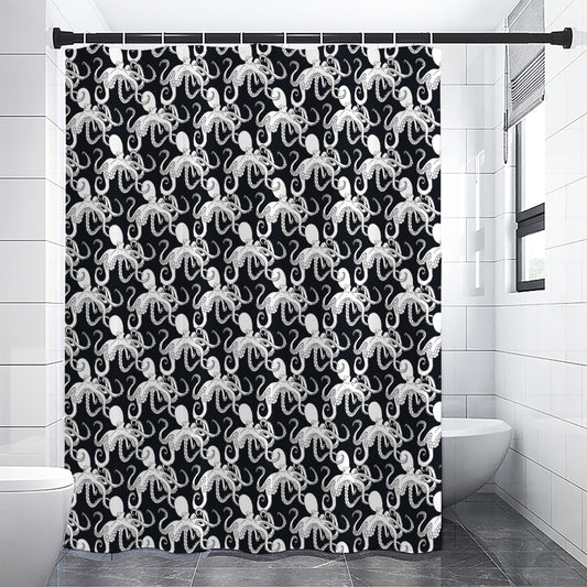 Black And White Octopus Pattern Print Shower Curtain