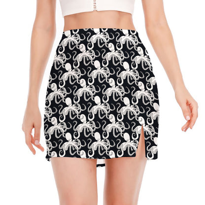 Black And White Octopus Pattern Print Side Slit Mini Skirt