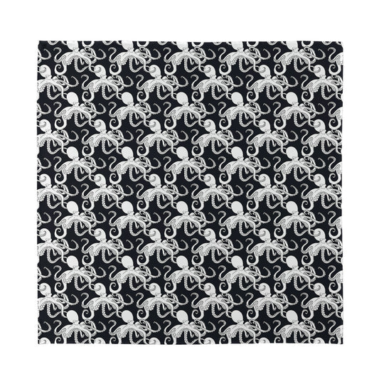 Black And White Octopus Pattern Print Silk Bandana