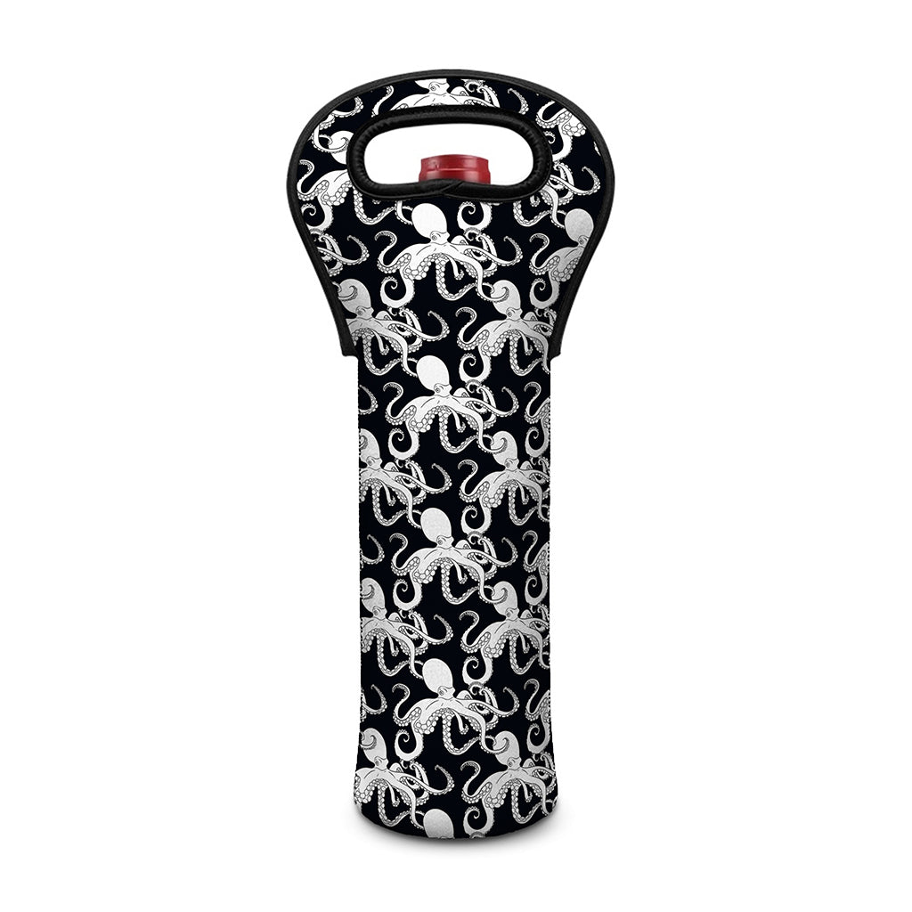 Black And White Octopus Pattern Print Single Neoprene Wine Tote