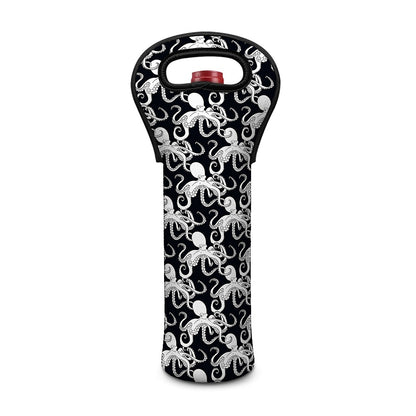Black And White Octopus Pattern Print Single Neoprene Wine Tote