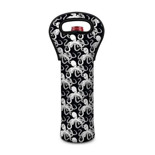 Black And White Octopus Pattern Print Single Neoprene Wine Tote