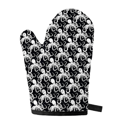 Black And White Octopus Pattern Print Single Oven Mitt
