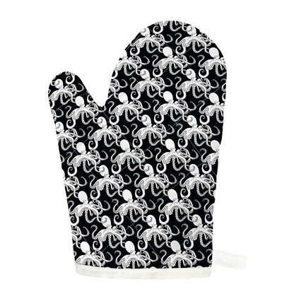 Black And White Octopus Pattern Print Single Oven Mitt