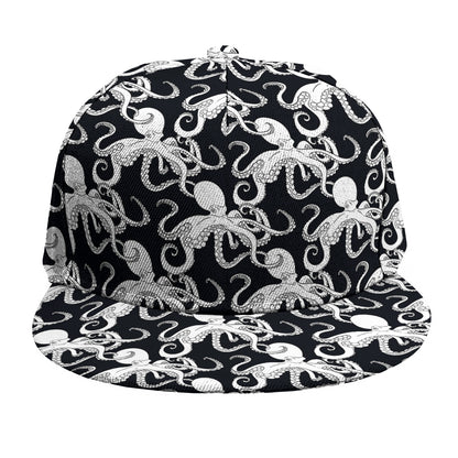 Black And White Octopus Pattern Print Snapback Cap