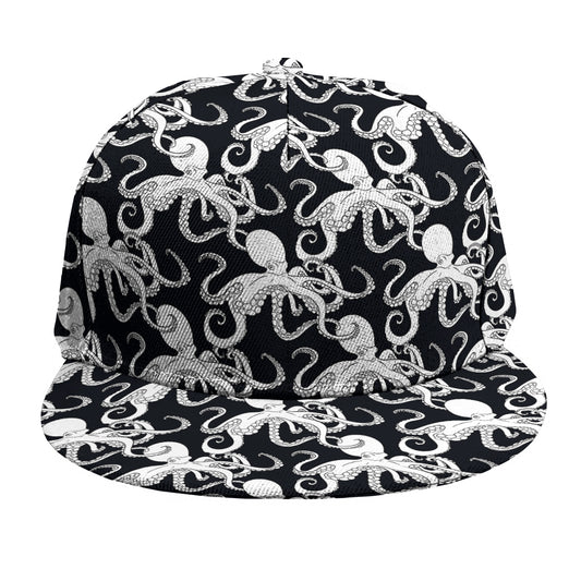 Black And White Octopus Pattern Print Snapback Cap