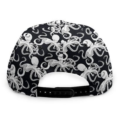 Black And White Octopus Pattern Print Snapback Cap