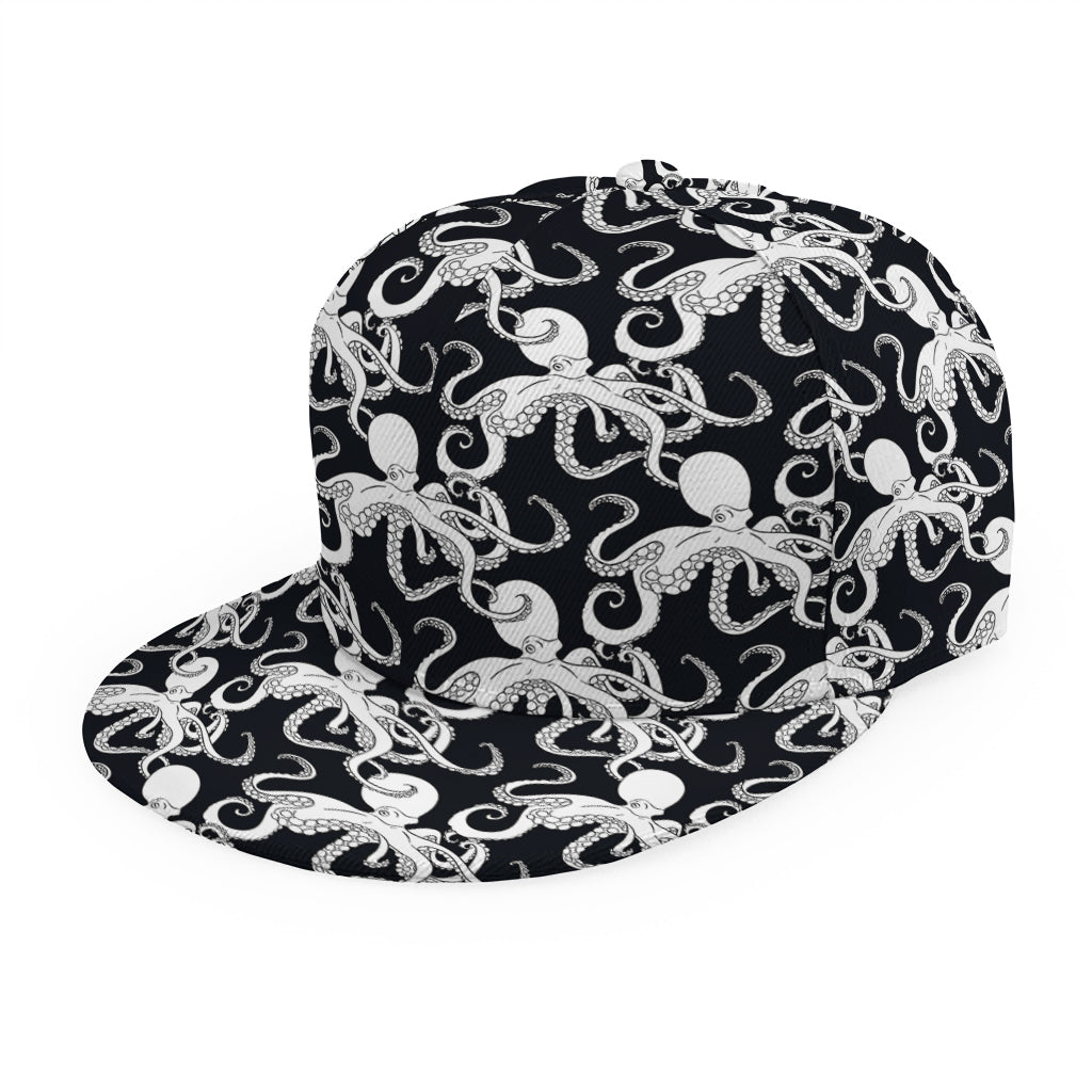 Black And White Octopus Pattern Print Snapback Cap