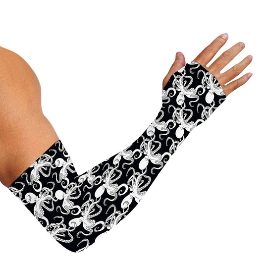 Black And White Octopus Pattern Print Sun Protection Arm Sleeves