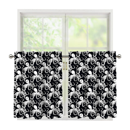 Black And White Octopus Pattern Print Tier Curtains