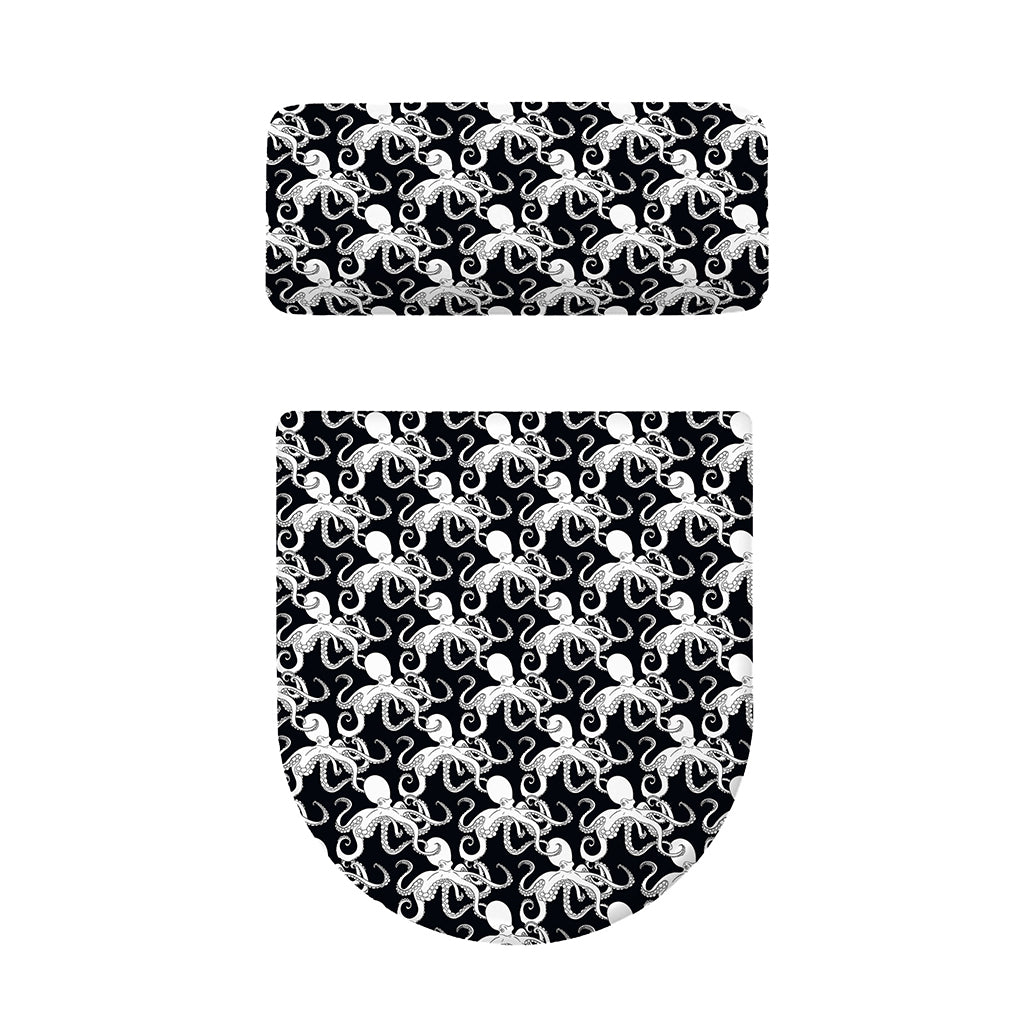 Black And White Octopus Pattern Print Toilet Lid And Tank Cover Set
