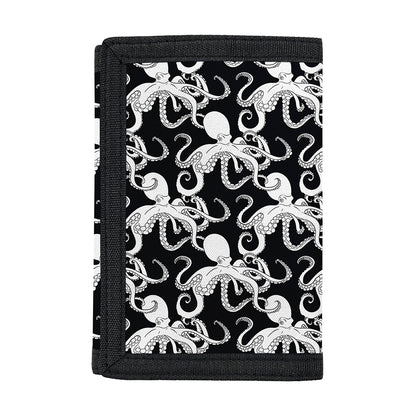 Black And White Octopus Pattern Print Trifold Wallet