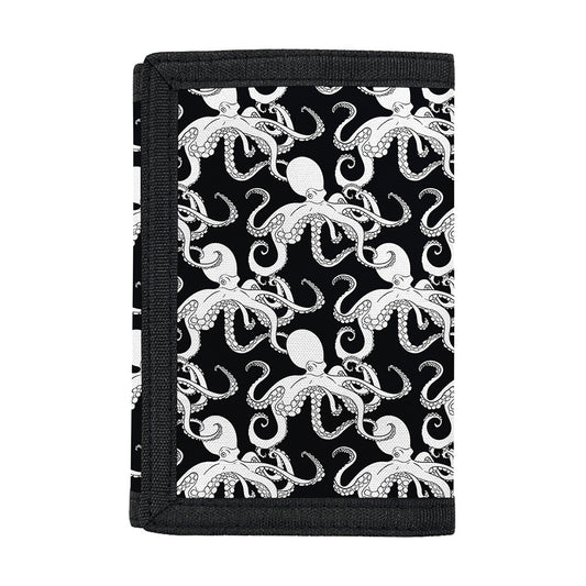 Black And White Octopus Pattern Print Trifold Wallet