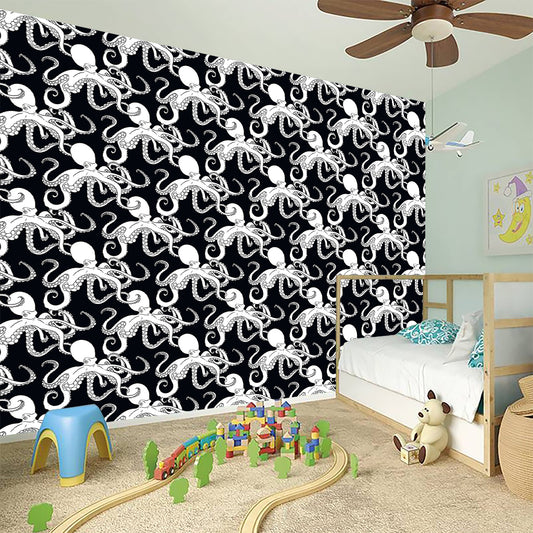 Black And White Octopus Pattern Print Wall Sticker