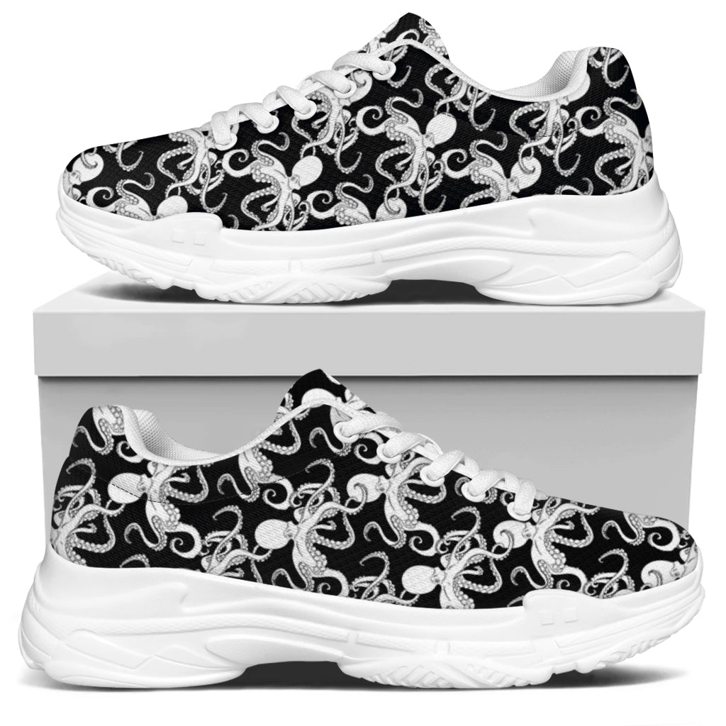 Black And White Octopus Pattern Print White Chunky Shoes