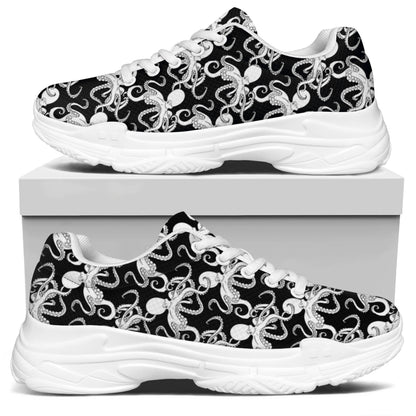 Black And White Octopus Pattern Print White Chunky Shoes