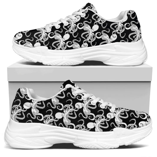 Black And White Octopus Pattern Print White Chunky Shoes