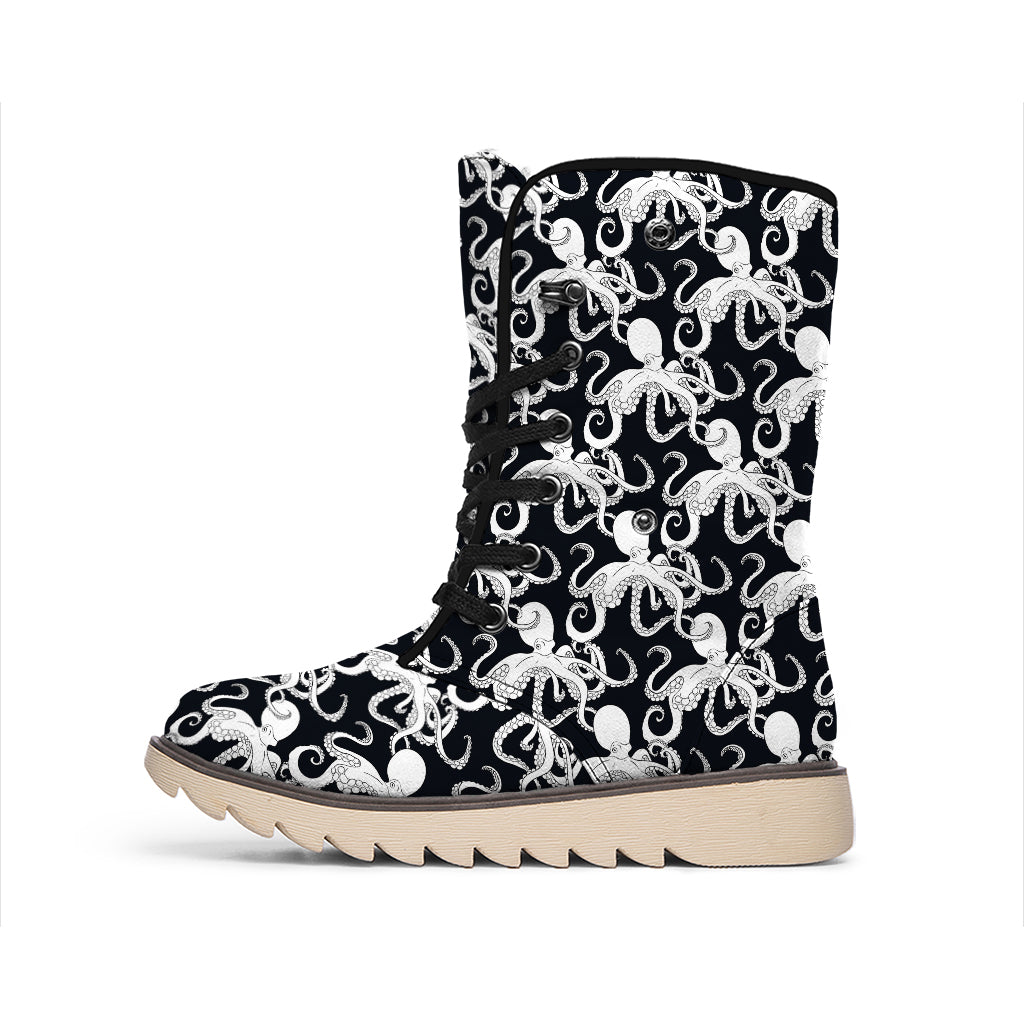 Black And White Octopus Pattern Print Winter Boots