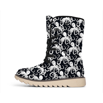 Black And White Octopus Pattern Print Winter Boots