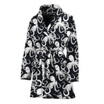 Black And White Octopus Pattern Print Women's Bathrobe