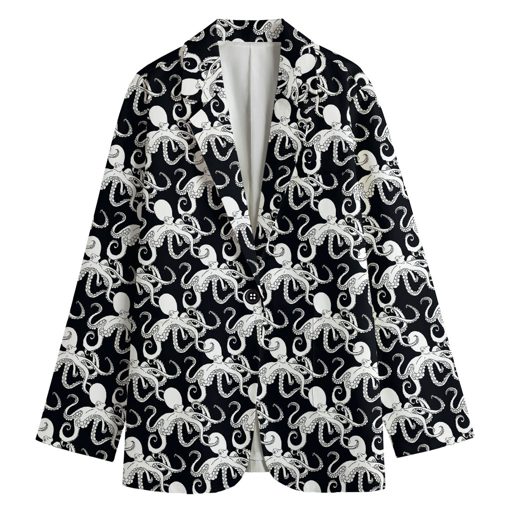 Black And White Octopus Pattern Print Women's Blazer