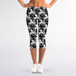 Black And White Octopus Pattern Print Women's Capri Leggings