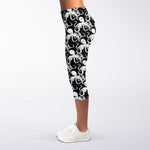Black And White Octopus Pattern Print Women's Capri Leggings