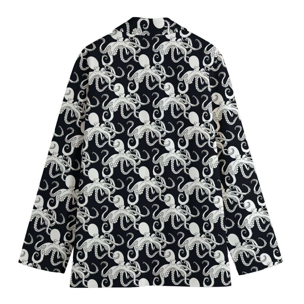 Black And White Octopus Pattern Print Women's Cotton Blazer