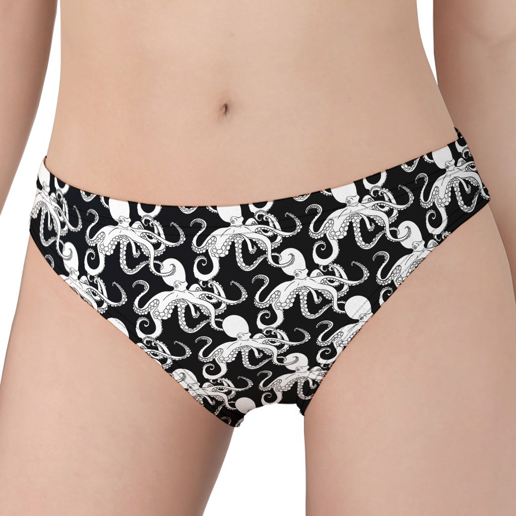 Black And White Octopus Pattern Print Women's Panties