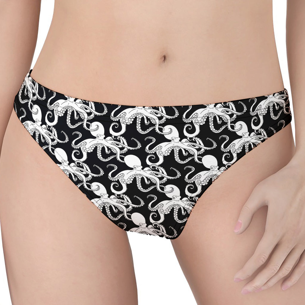 Black And White Octopus Pattern Print Women's Thong