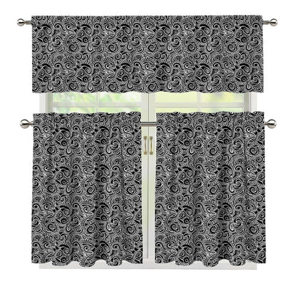 Black And White Octopus Tentacles Print 3 Piece Kitchen Curtains