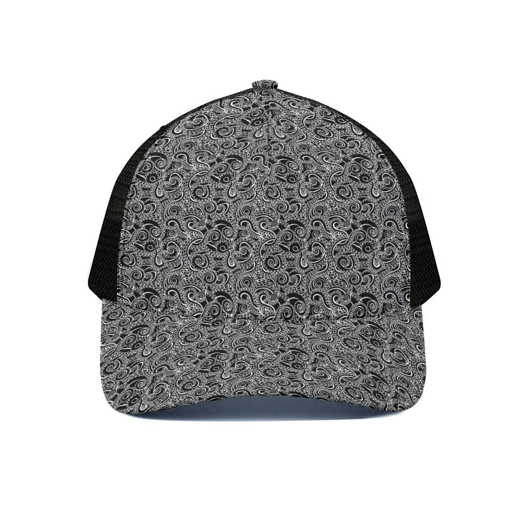 Black And White Octopus Tentacles Print Black Mesh Trucker Cap