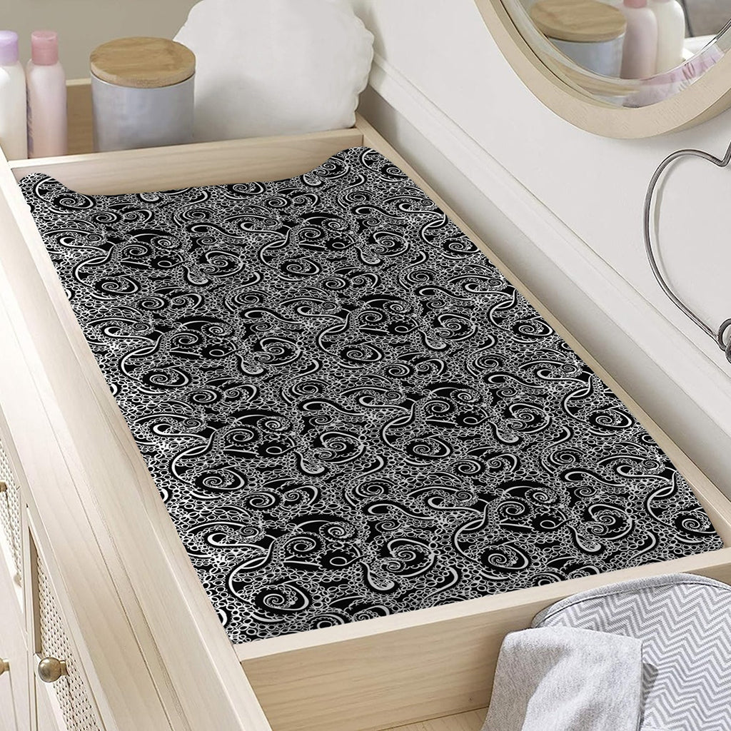 Black And White Octopus Tentacles Print Changing Pad Cover