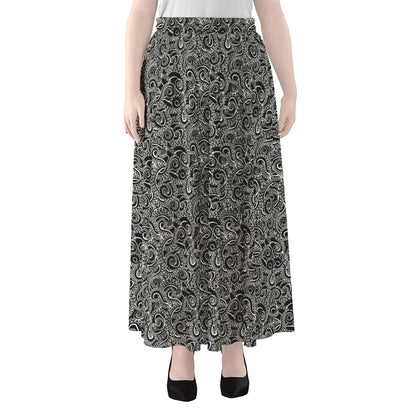 Black And White Octopus Tentacles Print Chiffon Maxi Skirt