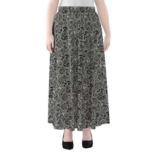 Black And White Octopus Tentacles Print Chiffon Maxi Skirt