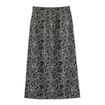 Black And White Octopus Tentacles Print Cotton Front Slit Maxi Skirt
