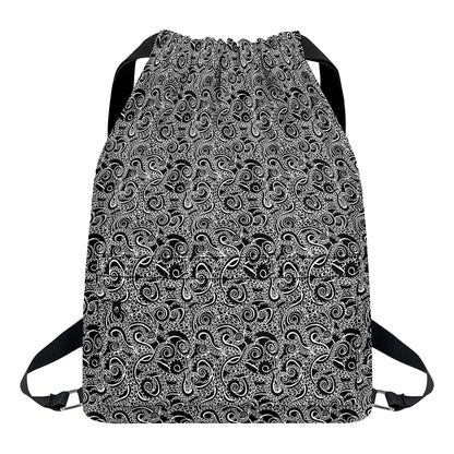Black And White Octopus Tentacles Print Drawstring Backpack
