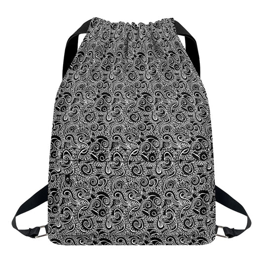 Black And White Octopus Tentacles Print Drawstring Backpack